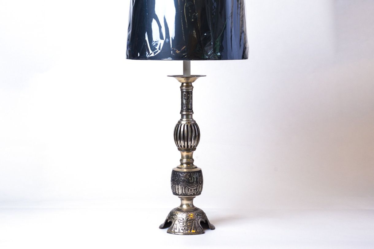 Asian Modern Silvered Brass Table Lamp